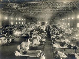 Лікарня швидкої допомоги під час епідемії "Іспанки", Кемп-Фанстон, Канзас, США. Близько 1918 року